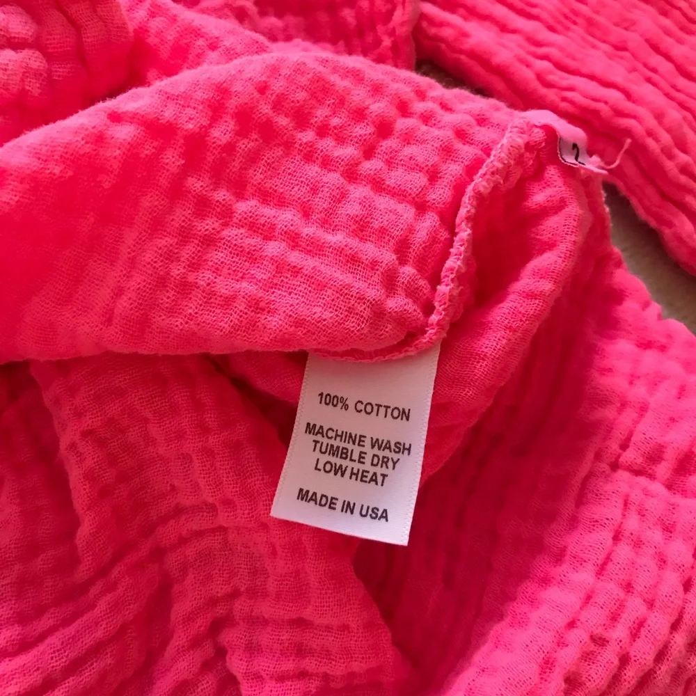 Félicité Neon Pink Gauze Cotton Button Down Top - Picture 5 of 5